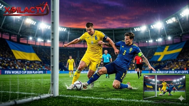 Ảnh đại diện trận Ukraine vs Thụy Điển tại bán kết play-off World Cup 2026, chụp cận cảnh hai đội trưởng chạm trán quyết liệt trên sân Estadion Ciudad de Valencia, xem trực tiếp tại Xoilac TV.