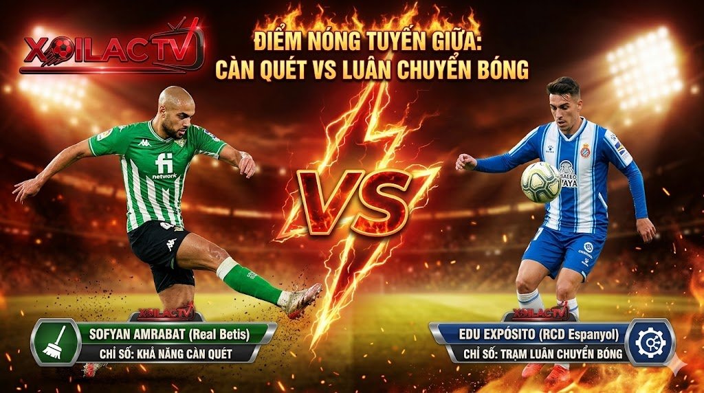 Điểm nóng tuyến giữa giữa Sofyan Amrabat (Real Betis) và Edu Expósito (Espanyol)