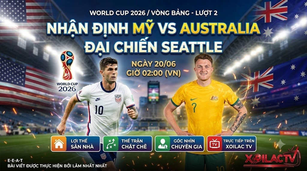 Nhận định bóng đá Mỹ vs Australia (02h00 ngày 20/6) bảng D World Cup 2026 cập nhật mới nhất trên Xoilac TV.