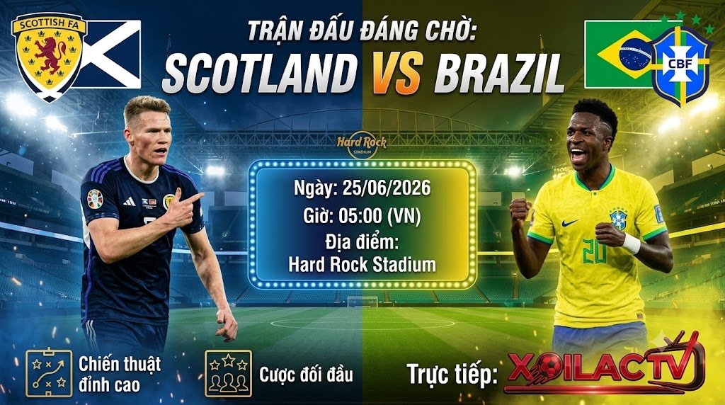 Nhận định soi kèo trận đấu Scotland vs Brazil bảng C World Cup 2026 - Góc nhìn chuyên gia Xoilac TV.