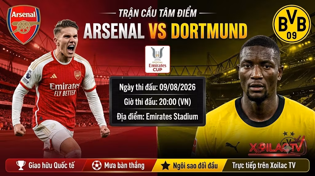 Nhận định soi kèo Arsenal vs Dortmund 20h00 ngày 9/8 giải Emirates Cup - Xoilac TV