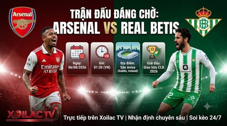 Cập nhật đội hình dự kiến và sơ đồ chiến thuật trận Arsenal vs Real Betis giao hữu câu lạc bộ 2026.