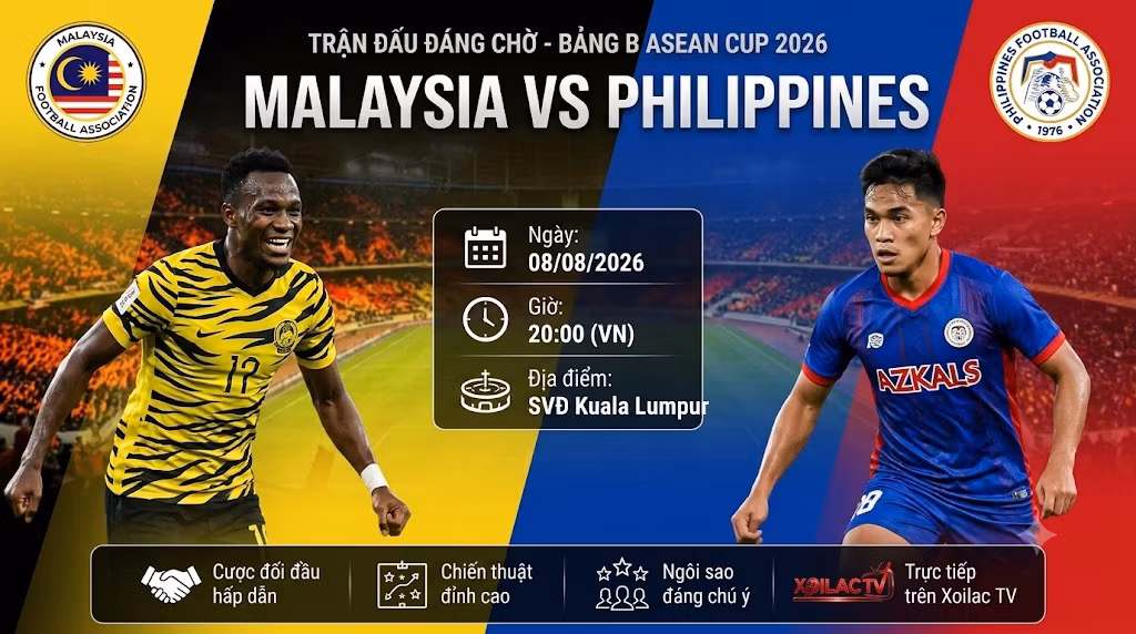 Nhận định, soi kèo trận đấu Malaysia vs Philippines lúc 20h00 ngày 08/08 bảng B ASEAN Cup 2026.